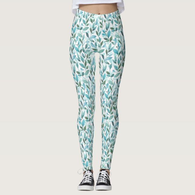 Leggings Printemps. Motif floral aquarelle (Devant)