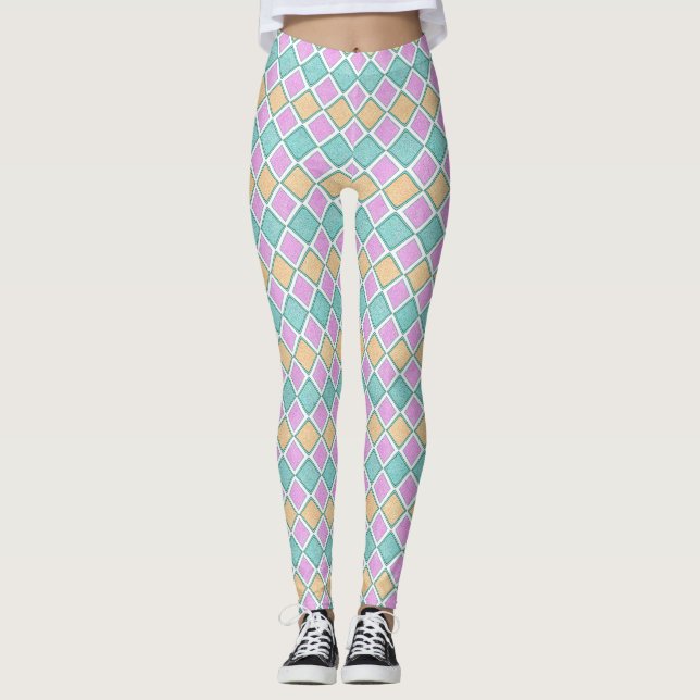 Leggings Prisme Harlequin Pastel Motif Petit Diamant (Devant)