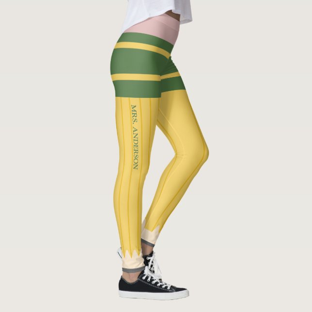 Leggings Professeurs de crayon d'école jaune personnalisés (Droite)