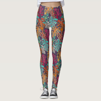Leggings prune de monstera deliciosa