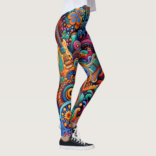 Leggings Psychédélique Batik Guitare Art-Colorful Musique R (Droite)