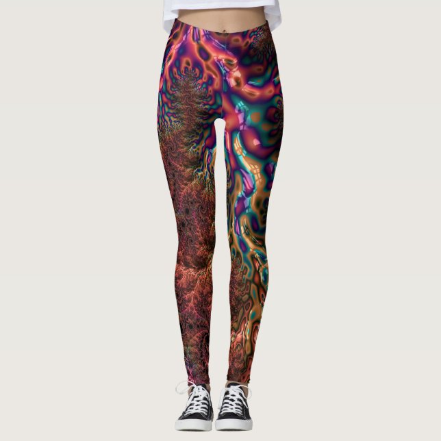Leggings Psychédélique Groovy Tripant Funky Coloré Fractale (Devant)