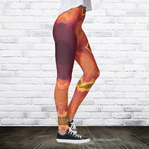 Leggings Psychédélique Hippie Fleur Orange violet et jaune