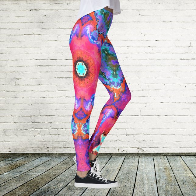 Leggings Psychédélique Hippie Fleur rose bleu et orange (Créateur téléchargé)