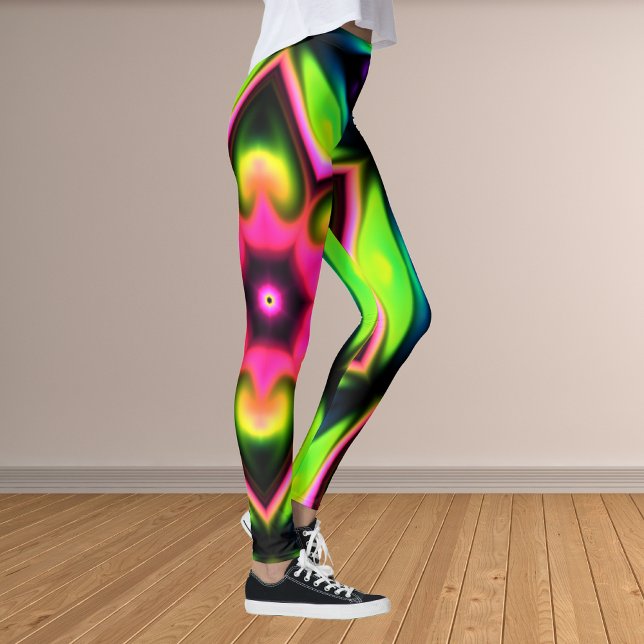 Leggings Psychédélique Hippie Fleur rose jaune et vert (Créateur téléchargé)