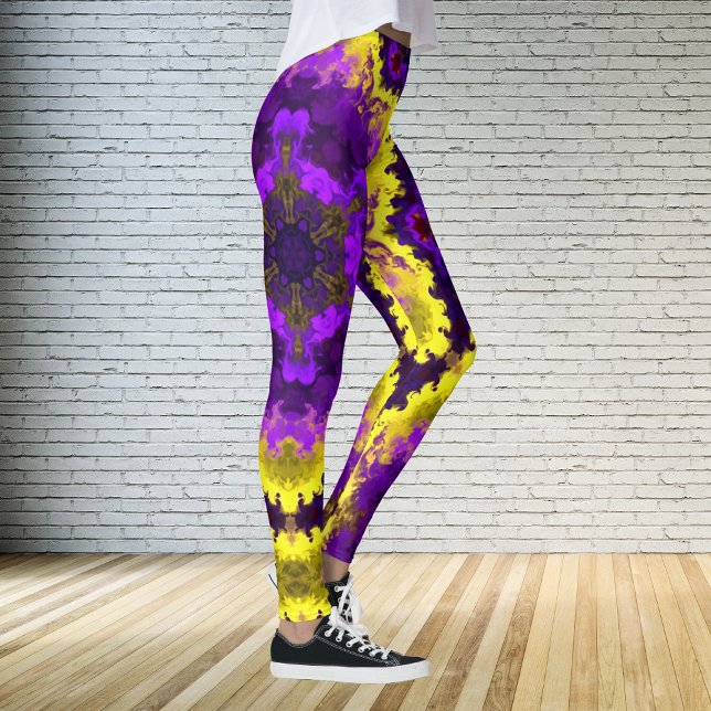 Leggings Psychédélique Mandala Fleur Jaune et Violet (Créateur téléchargé)