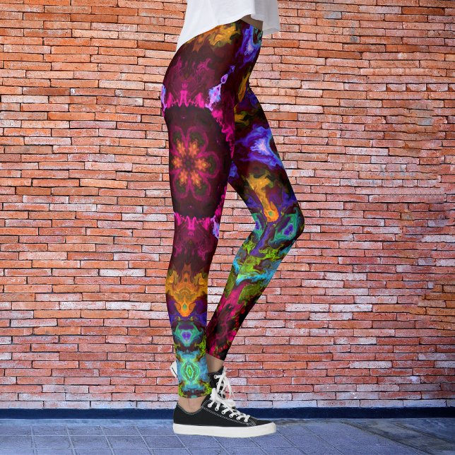 Leggings Psychédélique Mandala Fleur violet orange et vert (Créateur téléchargé)