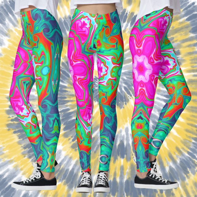 Leggings Psychédélique Mandala Flower bleu rose vert et rou (Créateur téléchargé)