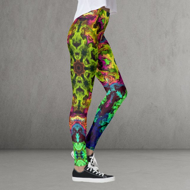 Leggings Psychédélique Mandala Flower vert bleu et violet (Créateur téléchargé)