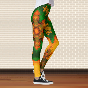 Leggings Psychédélique Mandala Flower vert orange et jaune