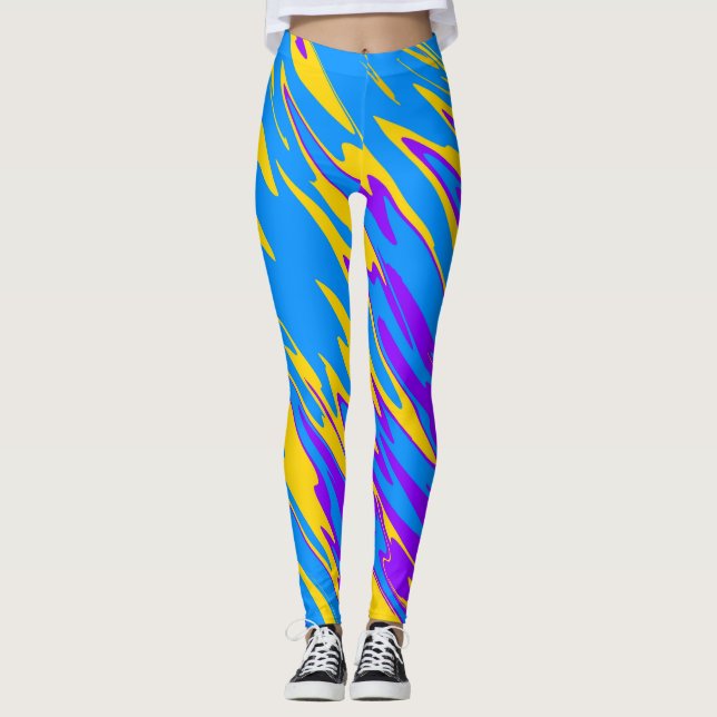 Leggings Pulvériser Peinture jaune bleu pourpre (Devant)
