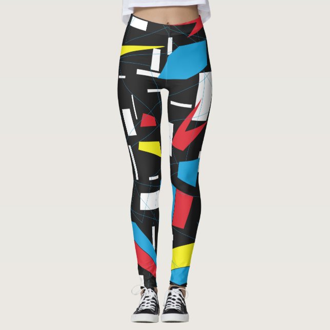 Leggings punk de motif multicolore géométrique de 80s 90s (Devant)