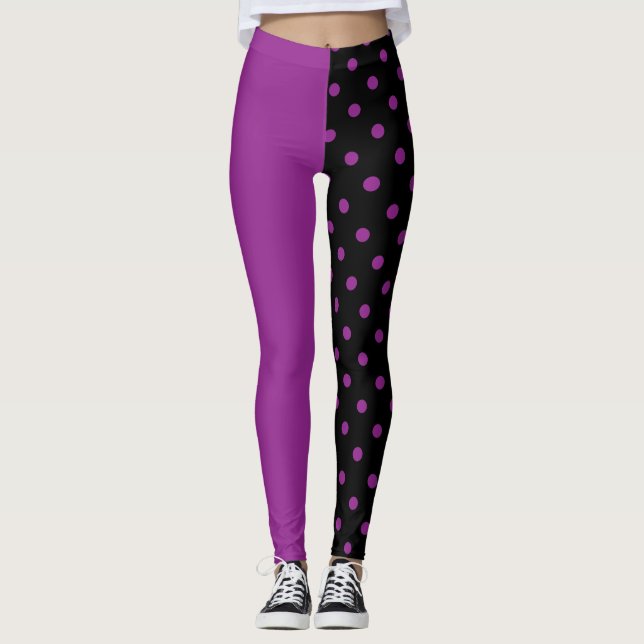 Leggings Purple and black polka dots different (Devant)