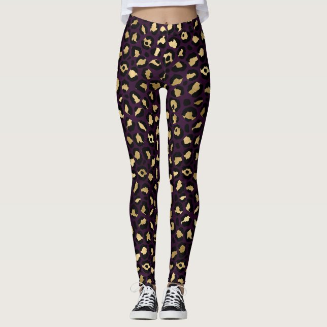 Leggings Purple and Gold Leopard Series Design 2 (Devant)