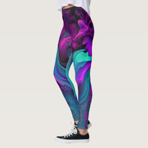 Leggings Purple Aqua Turquoise Belle Flûte Abstraite