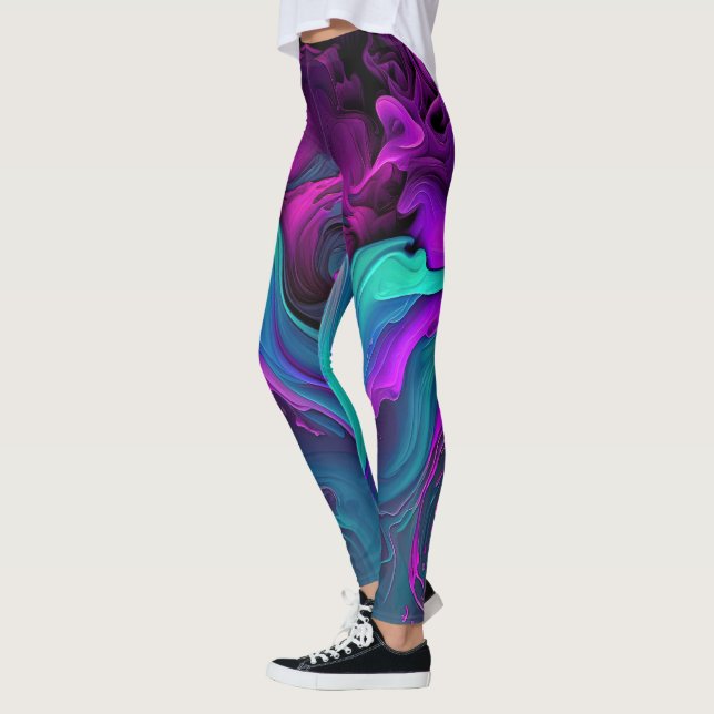 Leggings Purple Aqua Turquoise Belle Flûte Abstraite (Gauche)