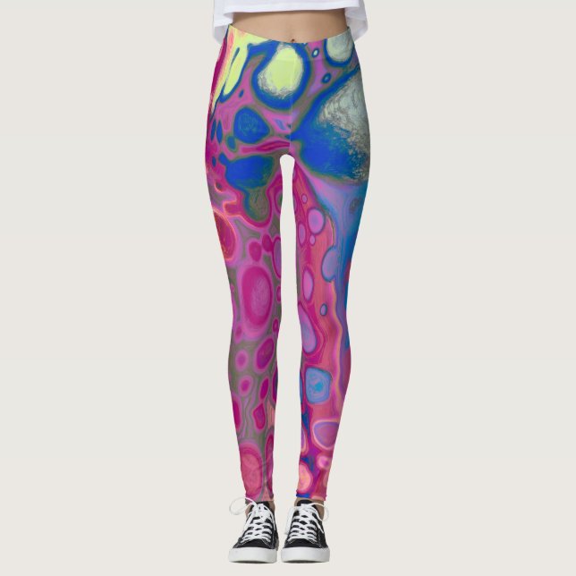 Leggings Purple, bleu et rose numérique moderne Abstrait (Devant)