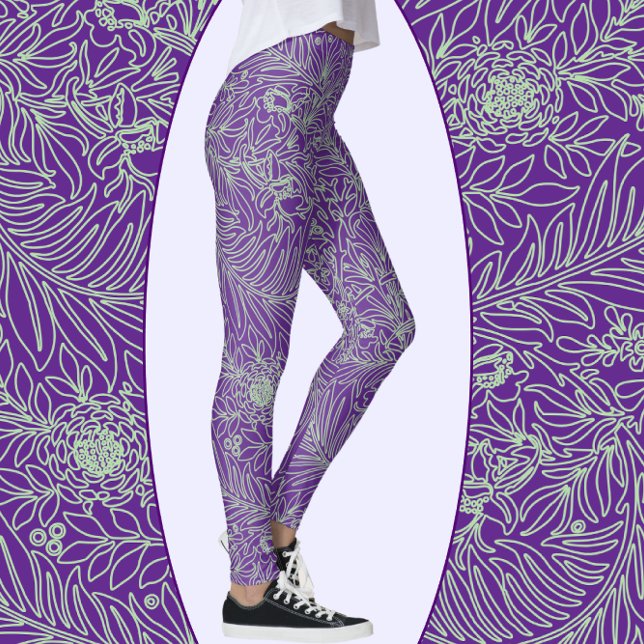 Leggings Purple et Sage Green Élégant Floral et Vignes (Créateur téléchargé)