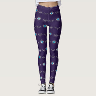 Leggings Purple et Silver Blue Evil Lashes Oeil Nazar Mati 