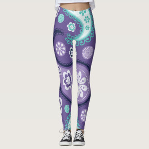 Leggings Purple Floral Paisley Fun