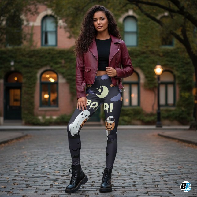 Leggings Purple & Grey "Boo !" Soirée d'Halloween (Créateur téléchargé)
