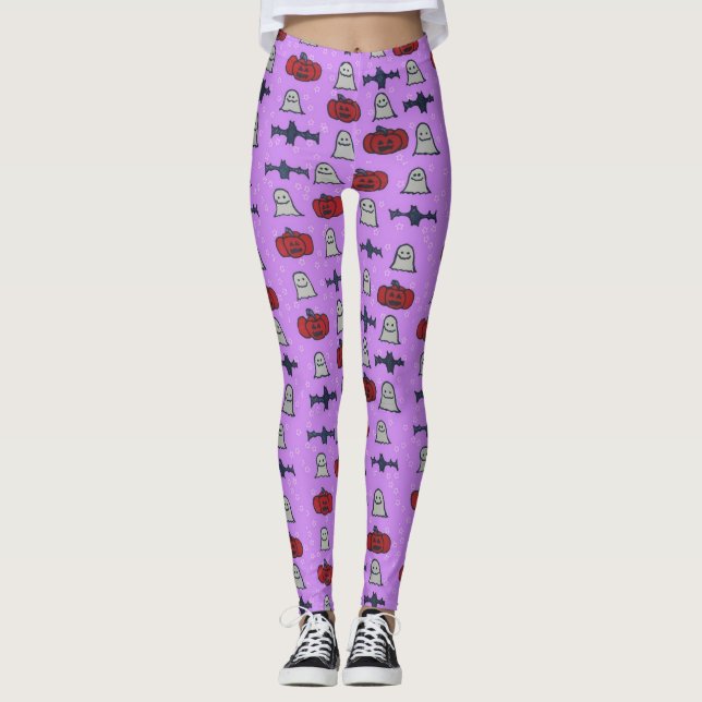 Leggings Purple Halloween Fun Print (Devant)