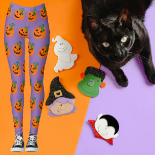 Leggings Purple Orange Personnalisé Happy Jack-o'-lantern