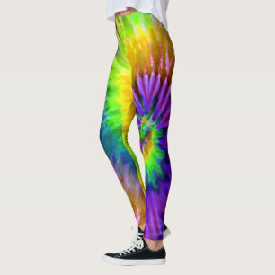 Leggings Purple Orange Vert Psychédélique Starburst Tie Dye