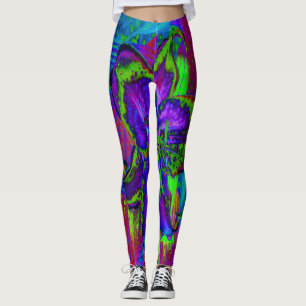 Leggings Purple psychédélique et Fleur Lily verte de chaux
