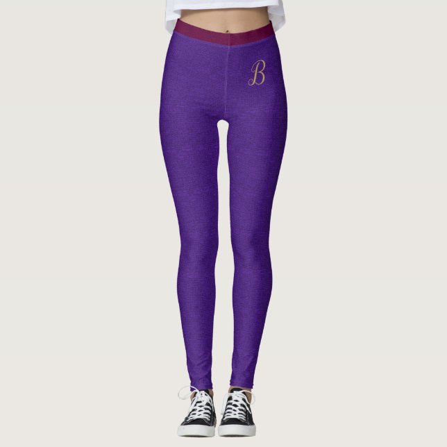 Leggings Purple rose lin lin texture sur mesure Monogramme (Devant)