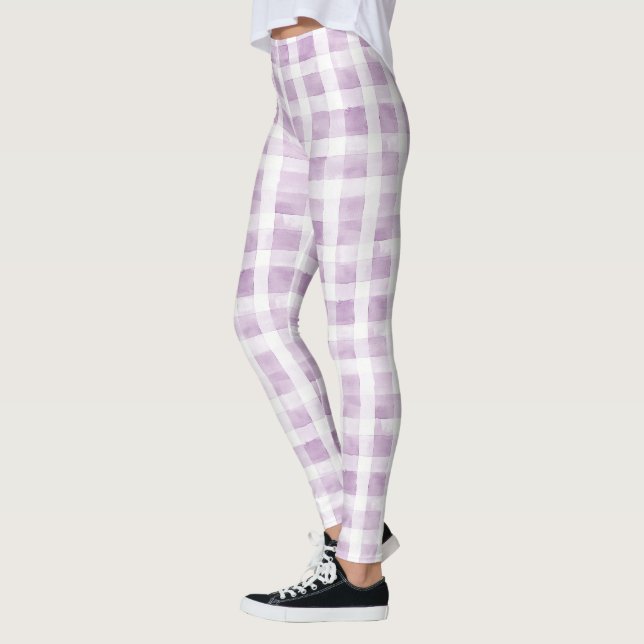 Leggings Purple White Plaid Stripes  (Gauche)