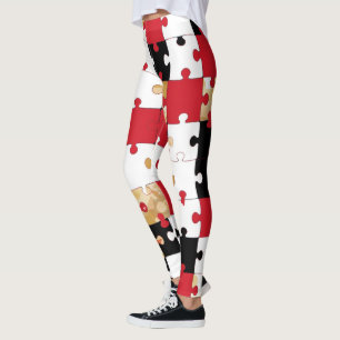 Leggings Puzzle Red Black Gold Pattern