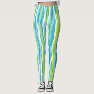 Leggings Qualité de travail rayée bleu vert blanc