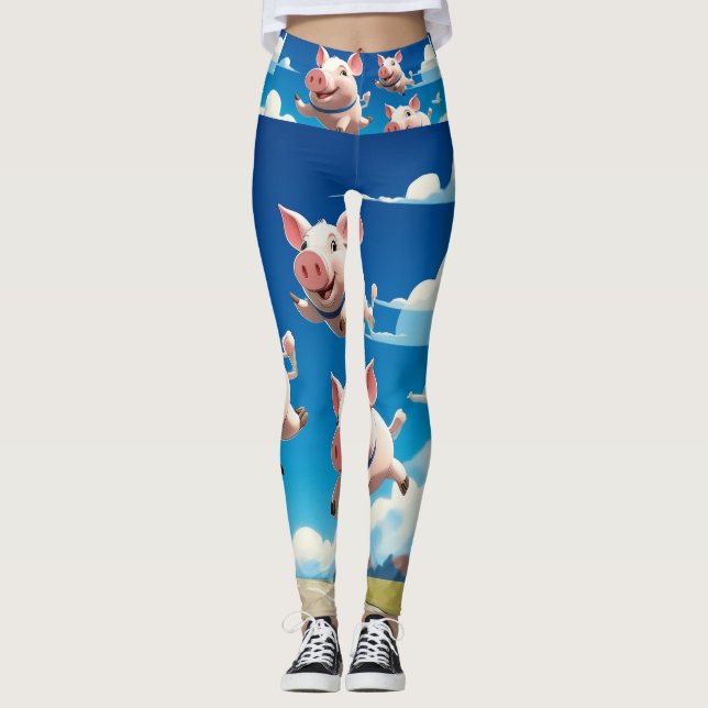 Leggings Quand les cochons volent drôles cochons ailés (Devant)