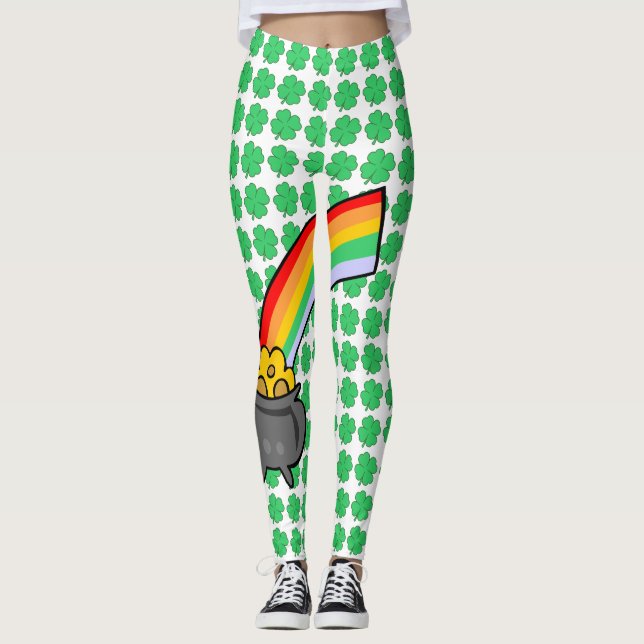 Leggings Quatre Cloches De Feuille Pot D'Arc-En-Ciel Or (Devant)