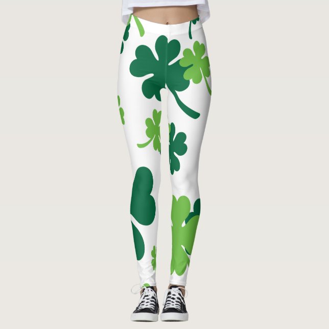 Leggings Quatre feuilles de couleur verte. Saint Patrick's  (Devant)
