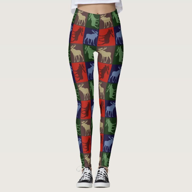Leggings Quatre pattes motifs d'orignal carrés colorées (Devant)
