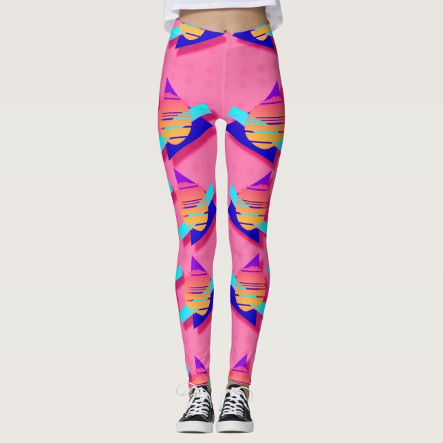 Leggings Quatre-vingts Memphis Neon Triangle Motifs (Devant)