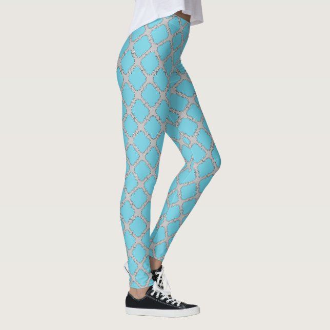 Leggings Quatrefoil bleu et gris (Droite)