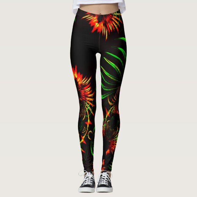 Leggings Quelques feuilles d'herbe et pétales de fleurs de  (Devant)