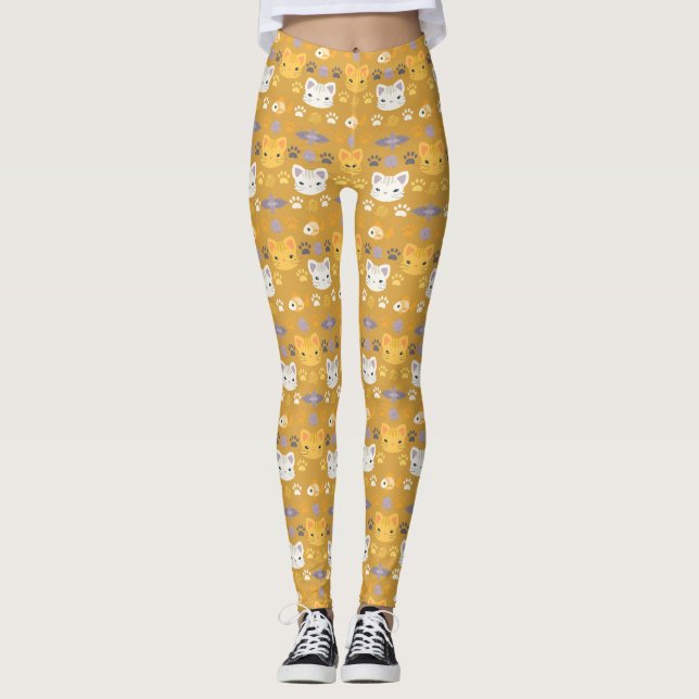 Leggings Qu'est-ce que le Cool, chat Kitty en Jaune et Lava (Devant)