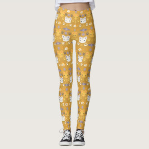 Leggings Qu'est-ce qui est cool, Kitty Cat en jaune et lava