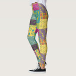 Leggings Quilt de maquillage maximaliste Boho Motif<br><div class="desc">C'est comme une courtepointe patchwork pour vos jambes. Ces leggings à motifs ont une illustration de courbée patchwork floral dans un style boho maximaliste dans les tons jaune,  orange,  magenta,  bleu turquoise,  turquoise,  vert citron et violet.</div>