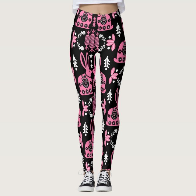 Leggings Rabbit Nordic Scandinavian Folk Art (Devant)