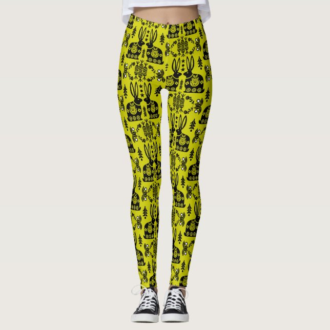 Leggings Rabbit Nordic Scandinavian Folk Art (Devant)