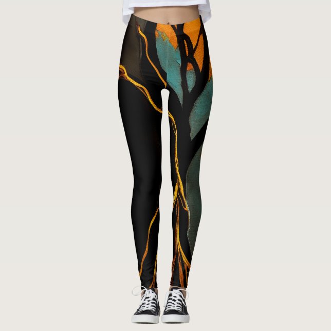 Leggings Racines dorées et Arbre du crépuscule (Devant)