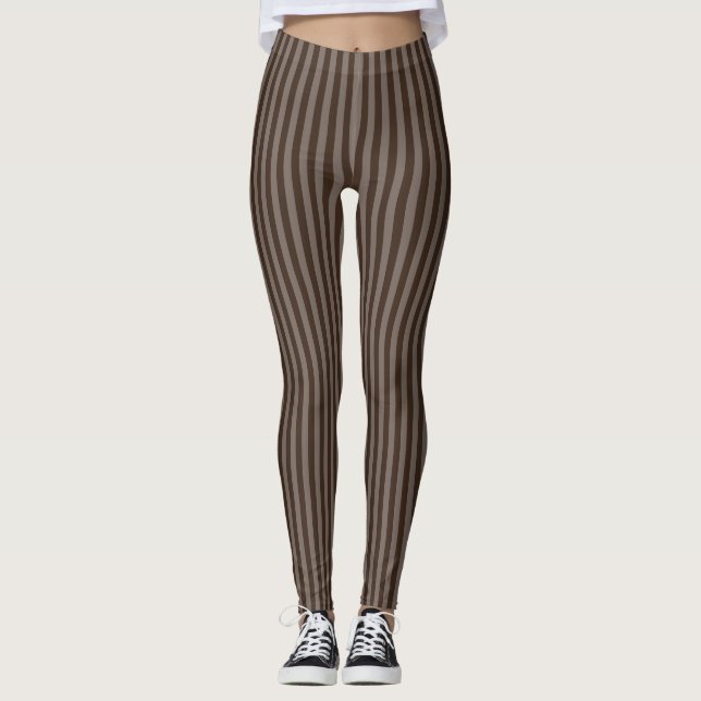 Leggings Raffiné Brown Monochrome Verticale Bandes Minces (Devant)
