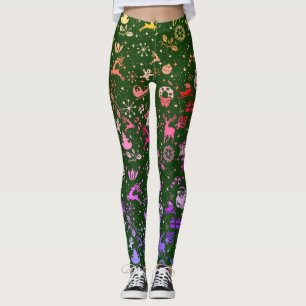 Leggings Rainbow Christmas Element Motif Vert