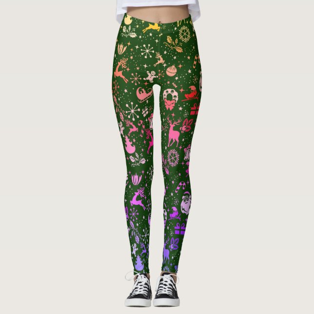 Leggings Rainbow Christmas Element Motif Vert (Devant)
