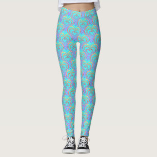 Leggings Rainbow Love Motif de coeur sur Turquoise léger